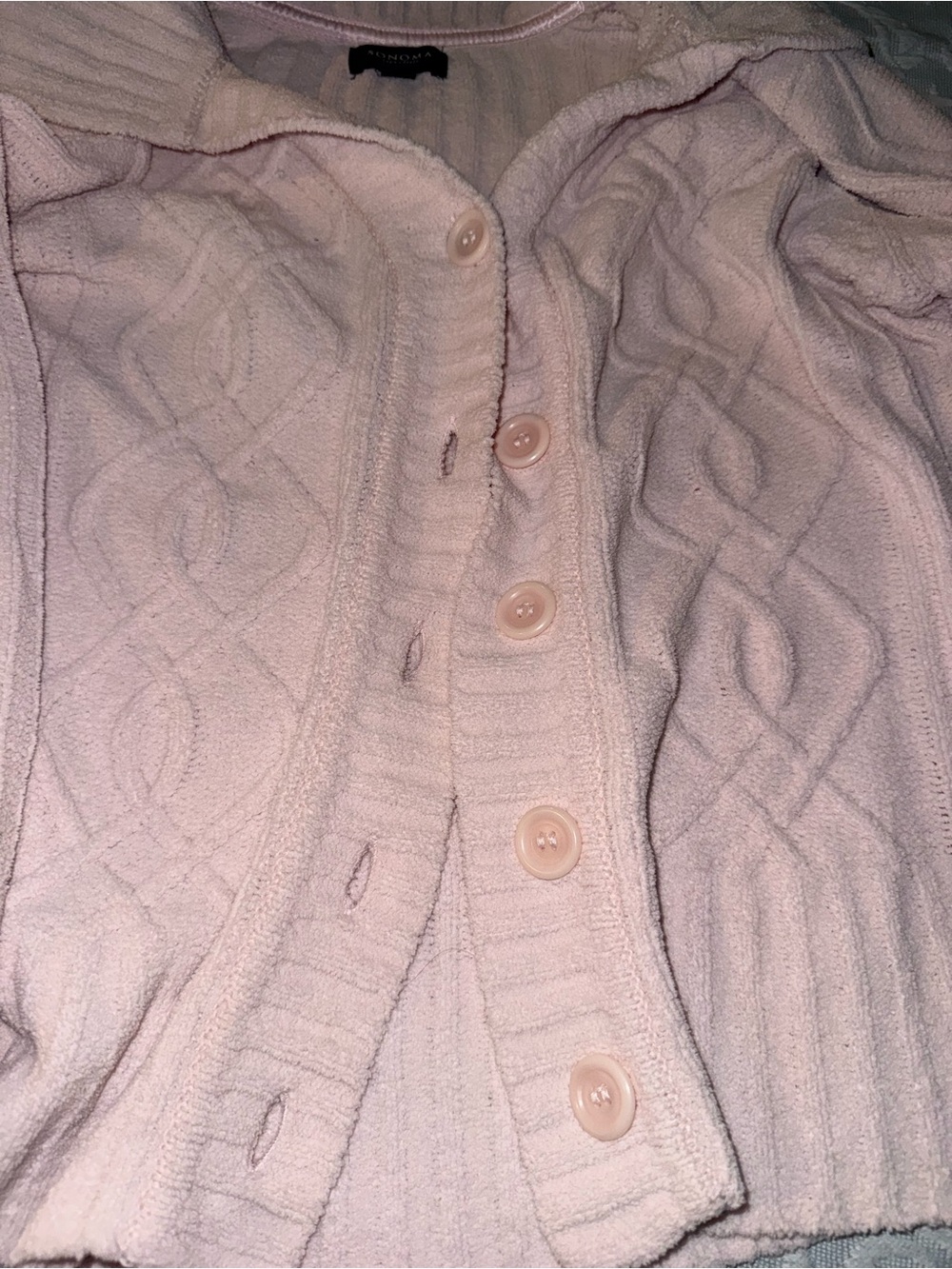 Pink Cable-Knit Button-Front Sweater Cardigan